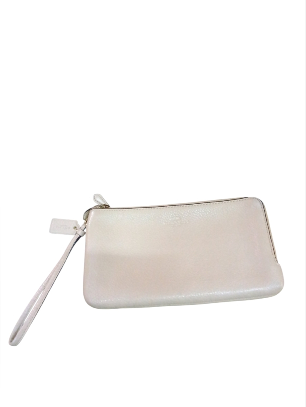 COACH Leather Double-Zip Wristlet Pouch in Cream NO WEAR